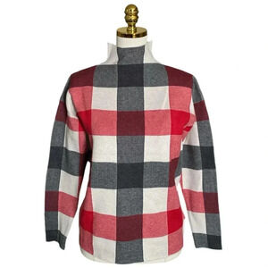 TAHARI | Women’s Plaid Jacquard Mock Neck Knit Pullover Sweater Size S